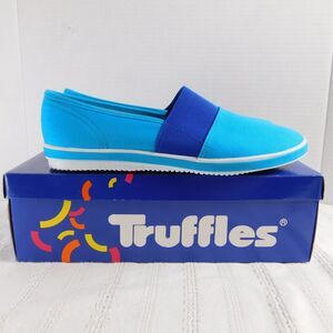 Truffles Shoes Sneakers 8 Turquoise Canvas Slip On Shoes NEW w/box Vintage 80s
